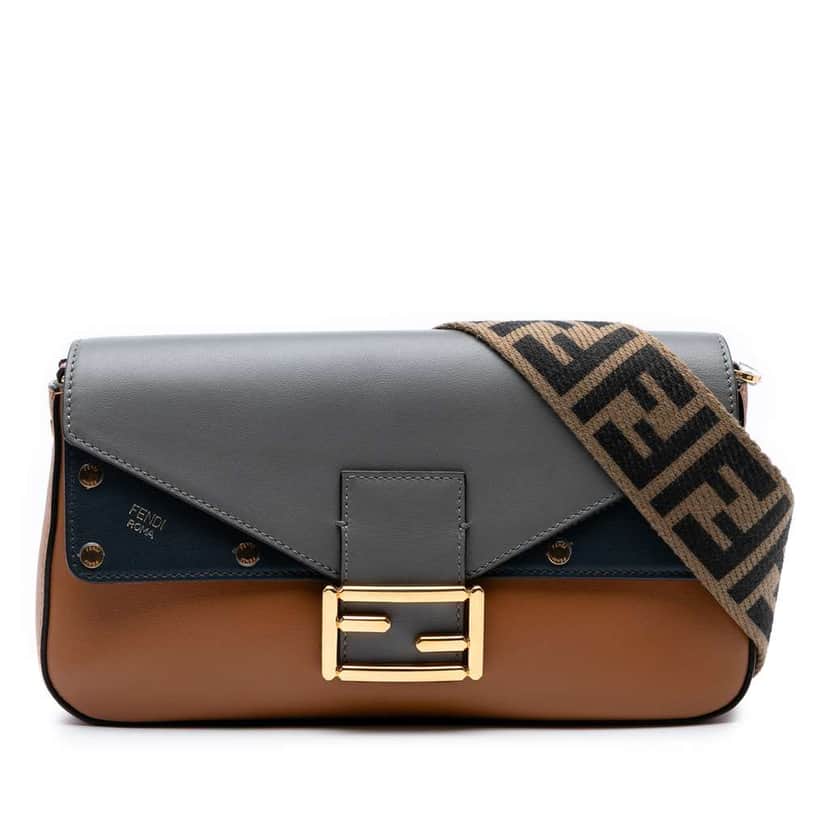 Fendi Vitello Grace FF 1974 Baguette Crossbody Brown Leather Good condition - Front View