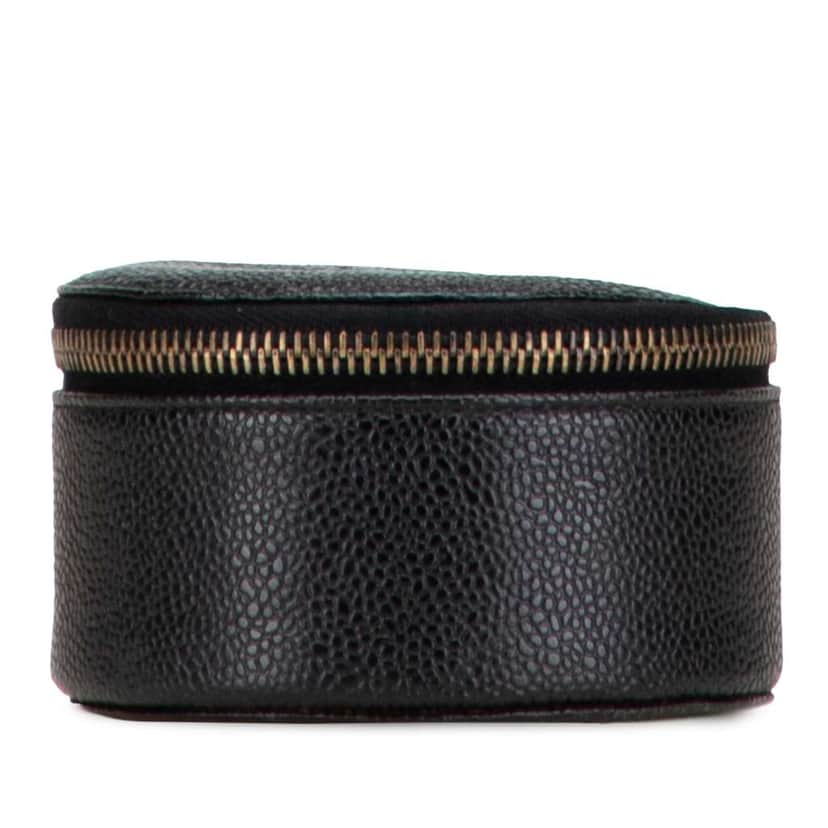 Chanel Caviar Round Travel Jewelry Case Black Leather Good condition - Front View