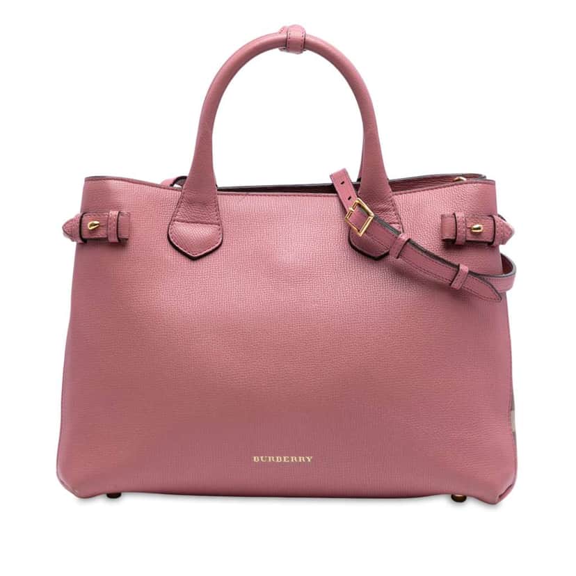 Burberry Medium Leather and House Check Banner Satchel Pink Leather Good condition - Front View