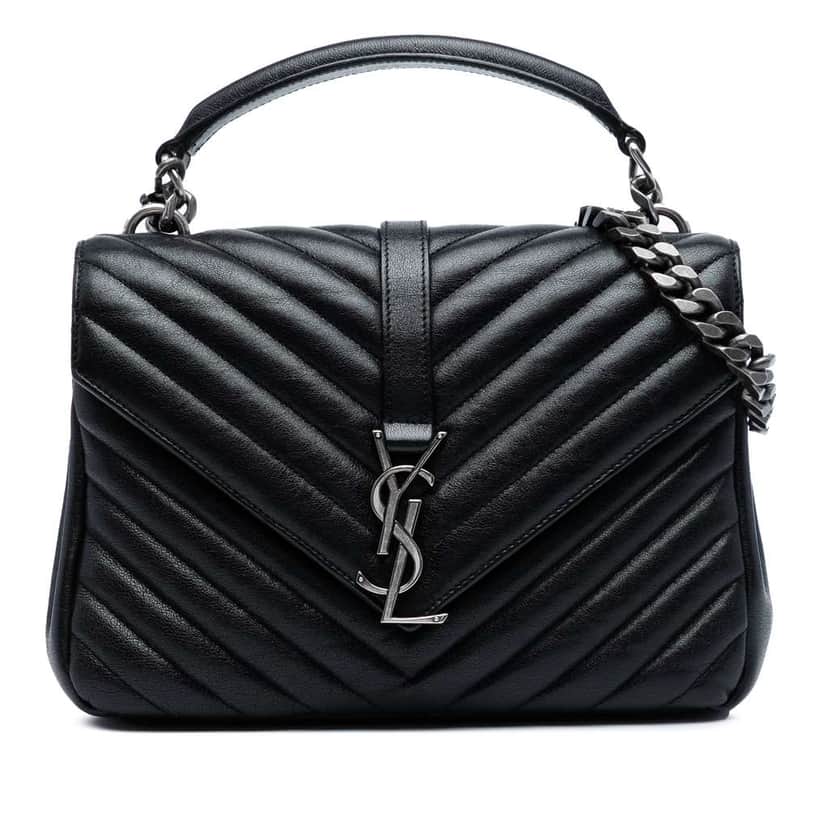 Saint Laurent Medium Chevron Sheepskin Monogram College Satchel Black Leather Good condition - Front View