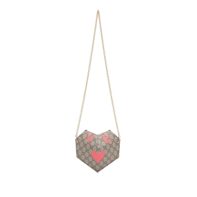 Gucci GG Supreme Heart Love on Chain Brown Canvas Good condition - Front View