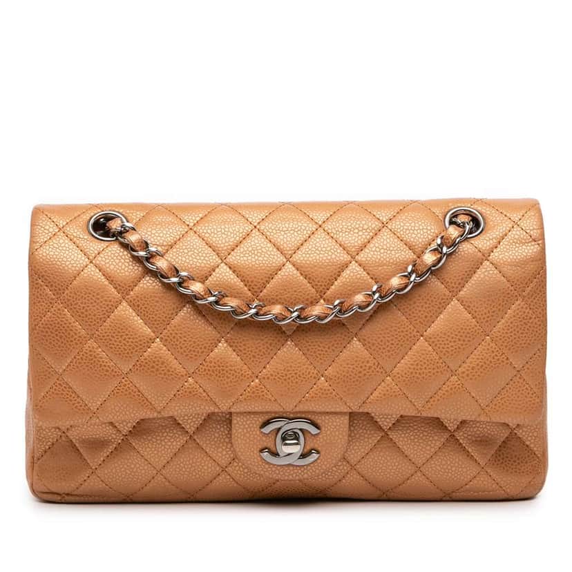 Chanel Medium Classic Metallic Caviar Double Flap Brown Leather Good condition - Front View