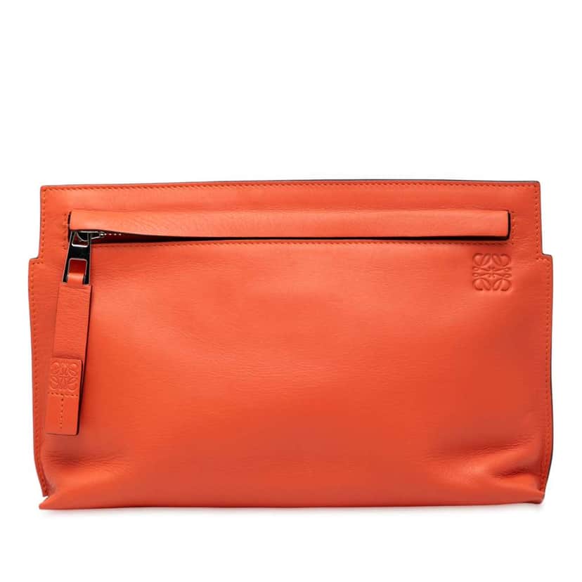 Loewe Mini Leather T Pouch Orange Leather Very good condition - Front View