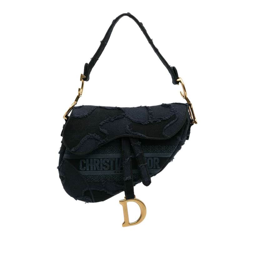 Dior Camouflage Embroidered Canvas Saddle Bag Blue Canvas Good condition - Front View