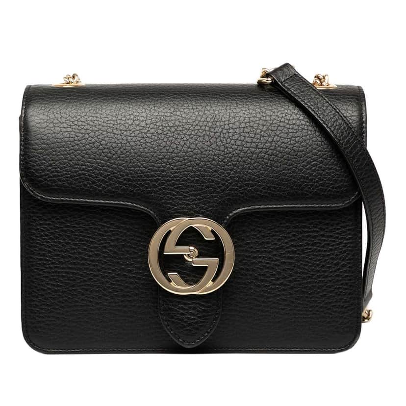 Gucci Small Dollar Calfskin Interlocking G Crossbody Black Leather Good condition - Front View