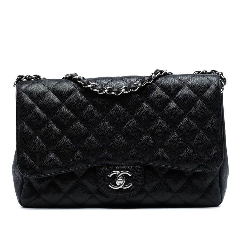 Chanel Jumbo Classic Caviar Single Flap Black Leather Good condition - Front View