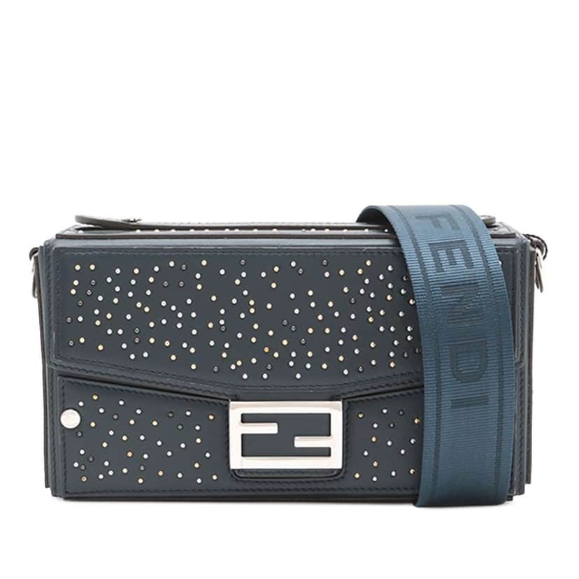 Fendi Studded Leather Soft Trunk Baguette Satchel Blue Leather Good condition - Front View