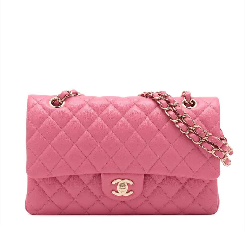 Chanel Medium Classic Caviar Double Flap Pink Leather Good condition - Front View