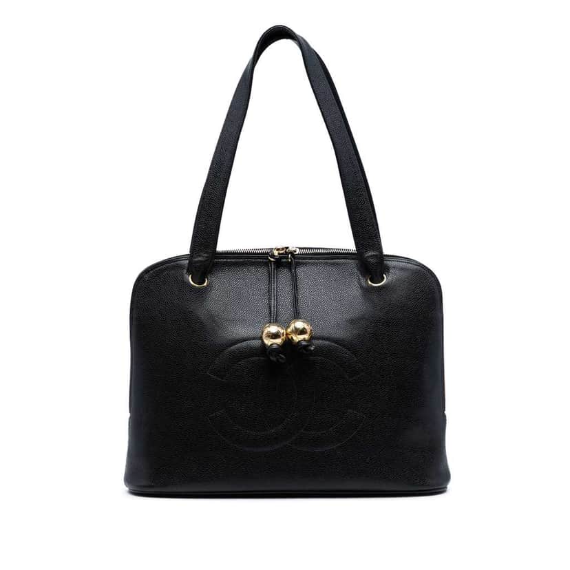 Chanel CC Caviar Shoulder Bag Black Leather Good condition - Front View