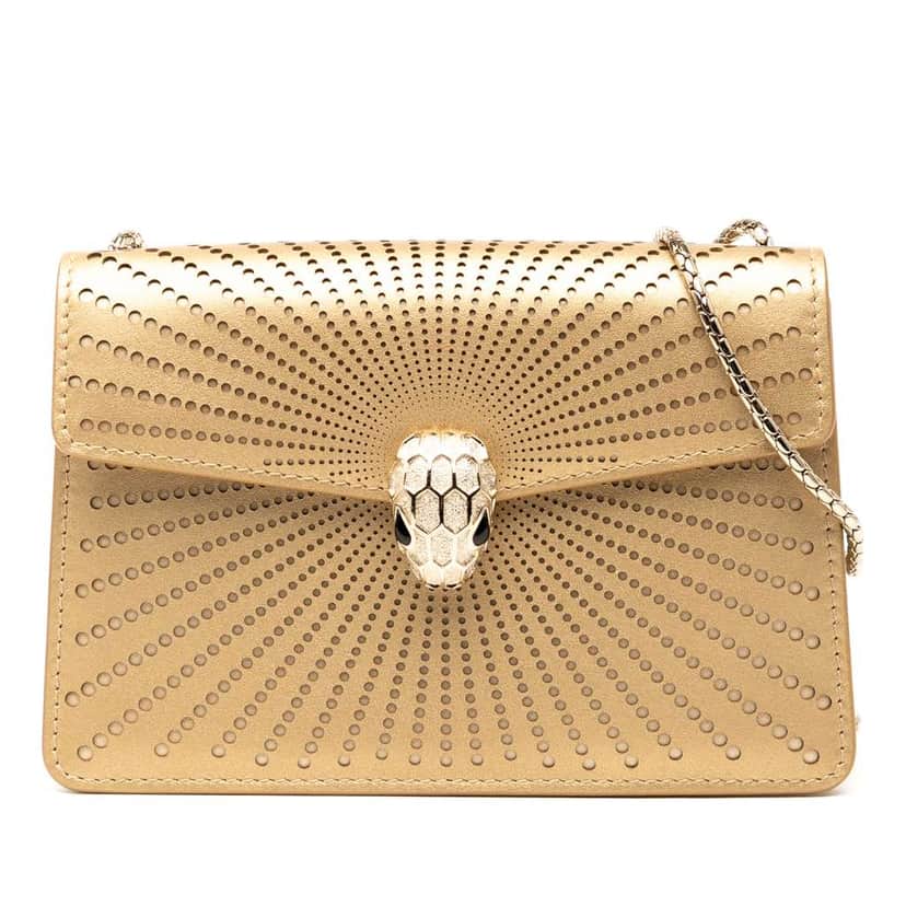 Bvlgari Mini Laser Cut Calfskin Serpenti Forever Diamond Blast Sunshine Crossbody Gold Leather Good condition - Front View