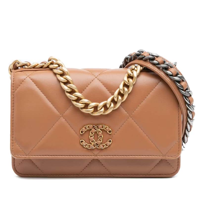 Chanel Quilted Lambskin 19 Wallet on Chain Brown Leather Good condition - Front View