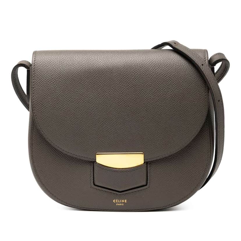 Celine Small Grained Calfskin Trotteur Crossbody Grey Leather Good condition - Front View