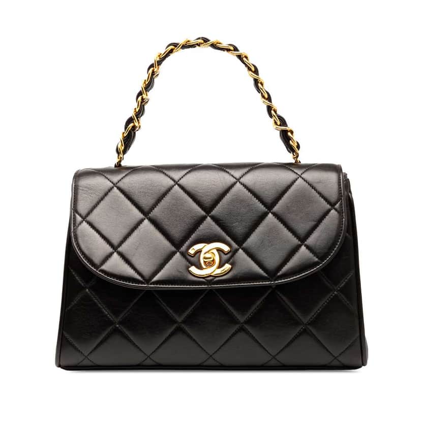 Chanel CC Quilted Lambskin Handbag Black Leather Good condition - Front View