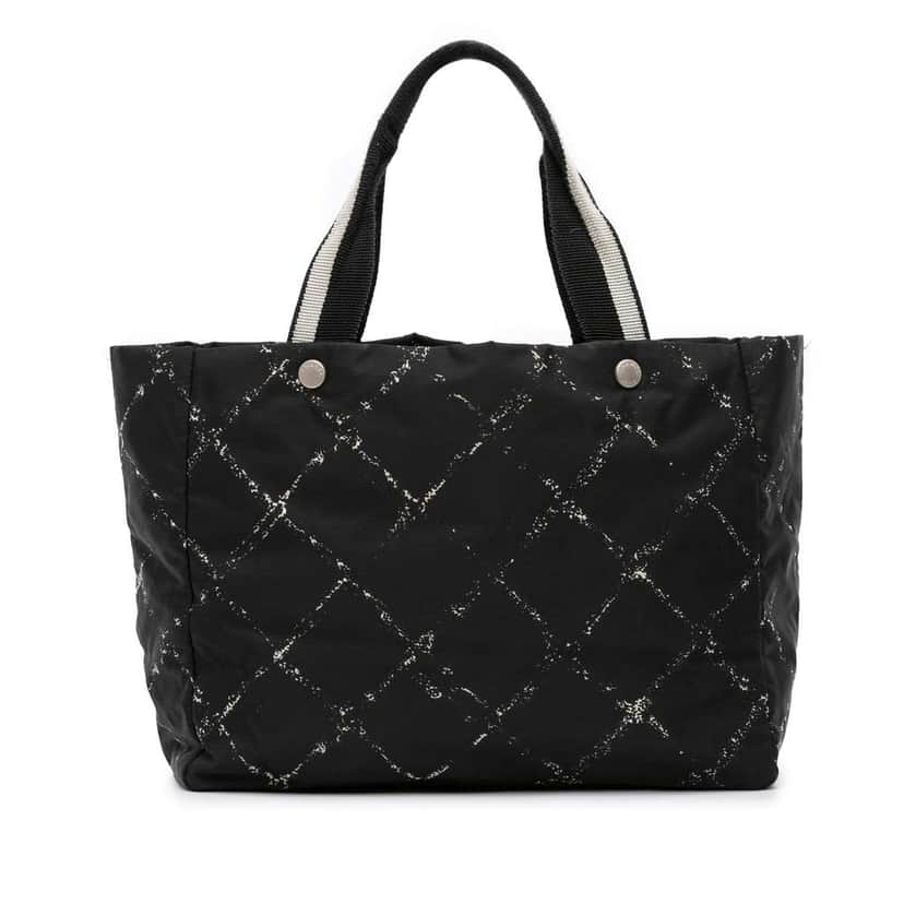 Chanel Old Travel Line Nylon Tote Black Good condition - Front View