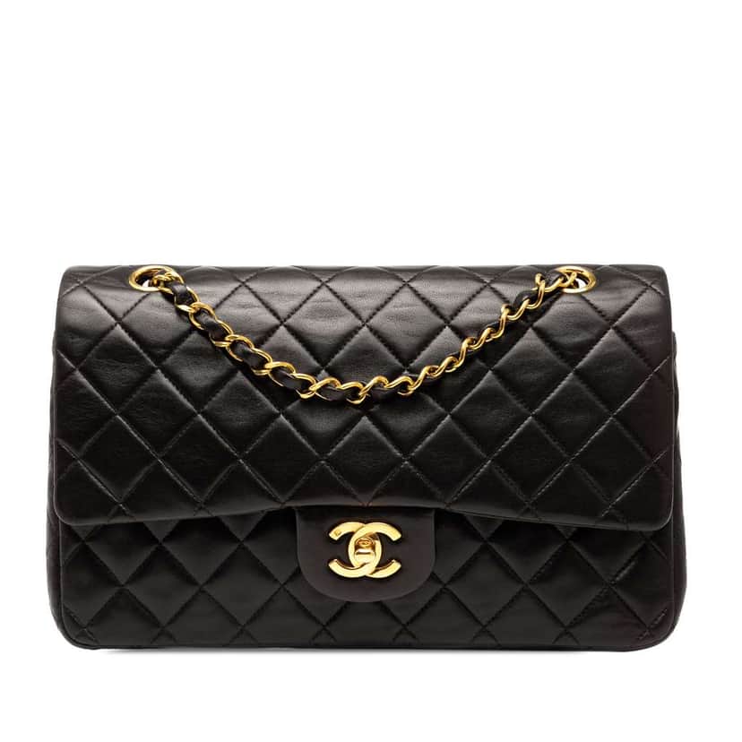Chanel Medium Classic Lambskin Double Flap Black Leather Good condition - Front View