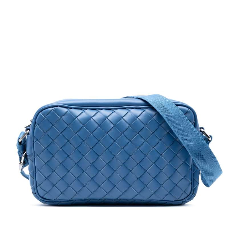 Bottega Veneta Small Nappa Intrecciato Camera Bag Blue Leather Good condition - Front View