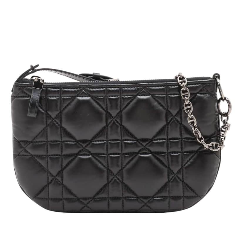 Dior Mini Calfskin Macrocannage Dior Caro Tulip Bag Black Leather Good condition - Front View