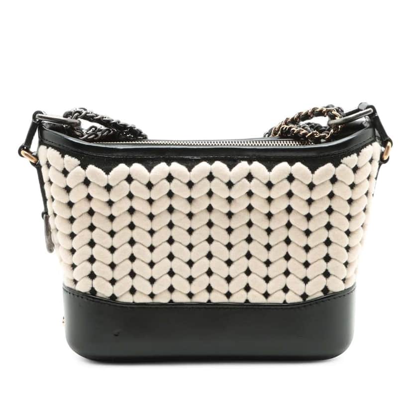 Chanel Small Knit and Calfskin Gabrielle Hobo Black Leather Good condition - Front View