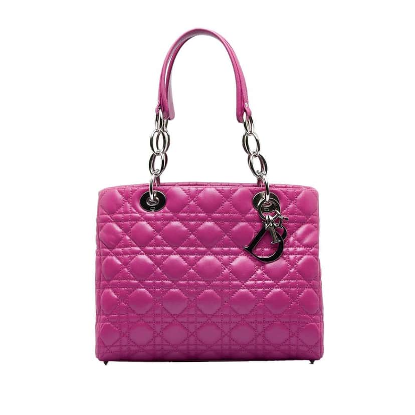 Dior Medium Lambskin Cannage Lady Dior Soft Shopping Tote Pink Leather Good condition - Front View