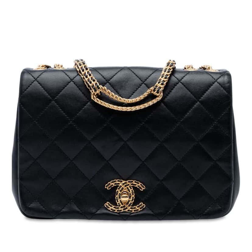 Chanel Quilted Lambskin On And On Chain Flap Black Leather Good condition - Front View