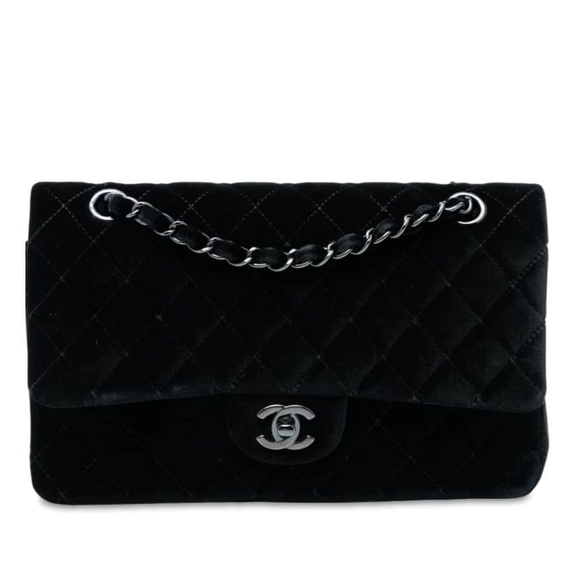 Chanel Medium Classic Velvet Double Flap Black Velvet Good condition - Front View