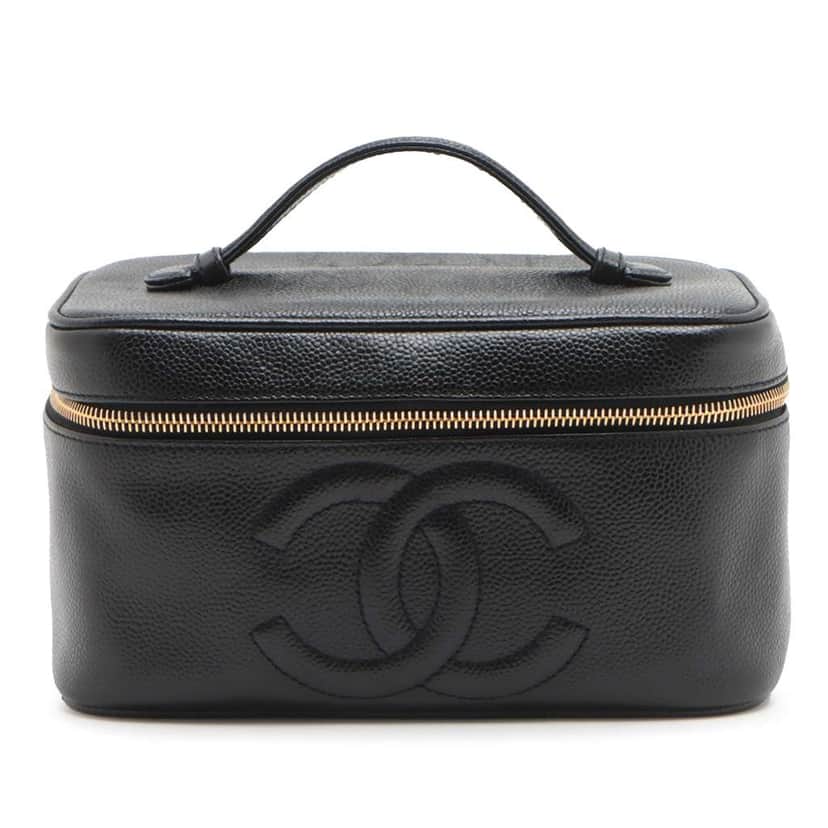 Chanel CC Caviar Vanity Case Black Leather Good condition - Front View
