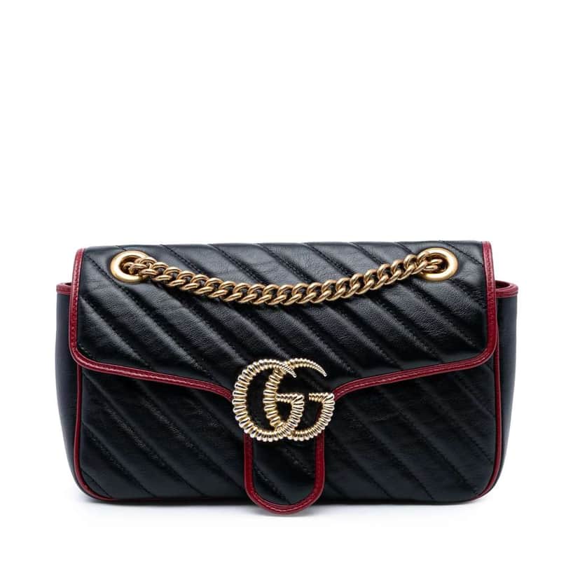 Gucci Medium GG Marmont Matelasse Diagonal Leather Torchon Shoulder Bag Black Leather Good condition - Front View