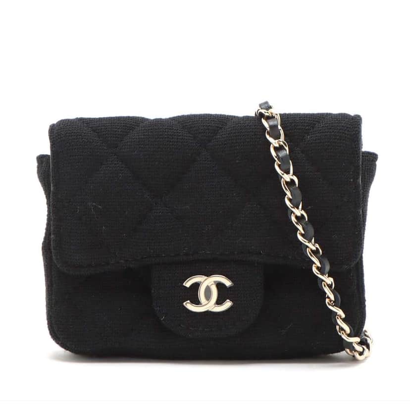 Chanel Mini Classic Jersey Flap Belt Bag Black Cotton Good condition - Front View