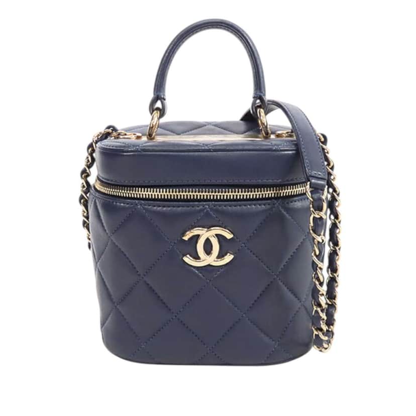 Chanel Quilted Lambskin Trendy CC Vanity Case Blue Leather Good condition - Front View