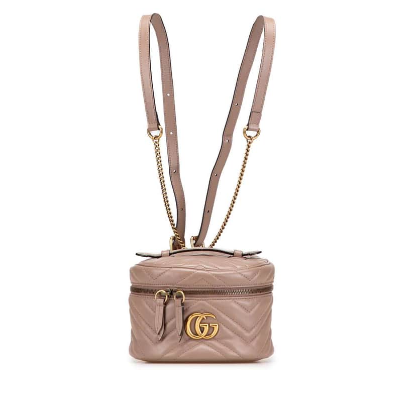 Gucci GG Marmont Round Matelasse Leather Backpack Pink Leather Good condition - Front View