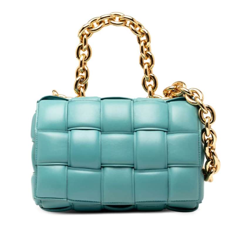 Bottega Veneta Nappa Intrecciato Padded Chain Cassette Satchel Blue Leather Good condition - Front View