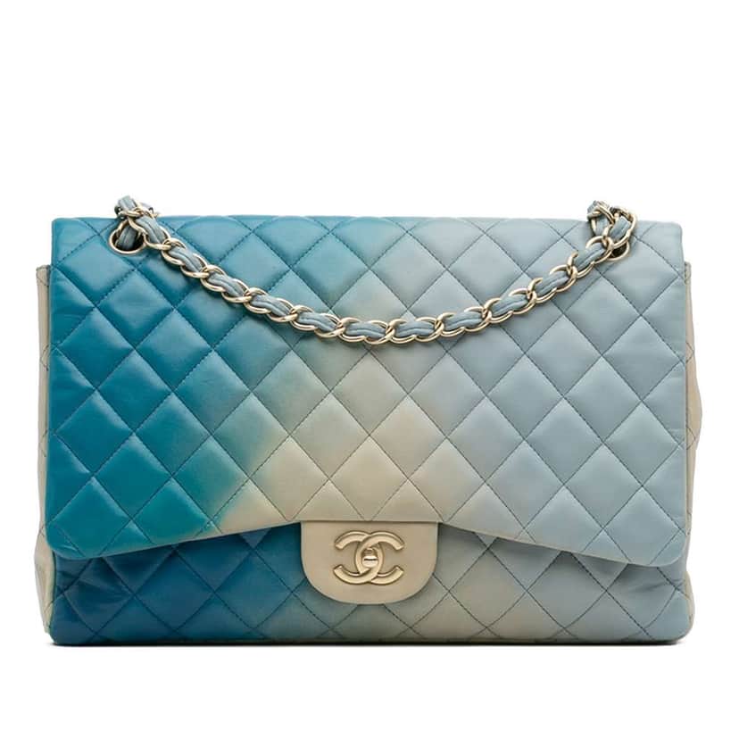 Chanel Maxi Classic Lambskin Degrade Single Flap Blue Leather Good condition - Front View
