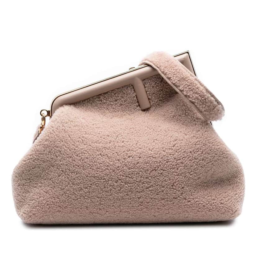 Fendi Medium Shearling Fendi First Shoulder Bag Brown Good condition - Front View
