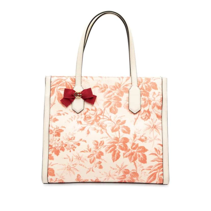 Gucci Canvas GG Ribbon Herbarium Tote White Canvas Good condition - Front View