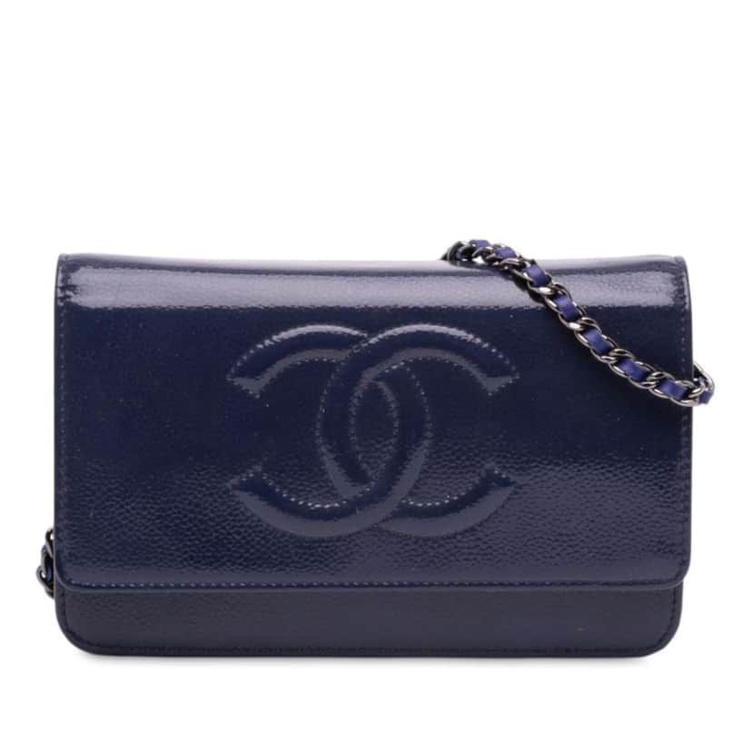 Chanel CC Patent Caviar Wallet On Chain Blue Leather Good condition - Front View