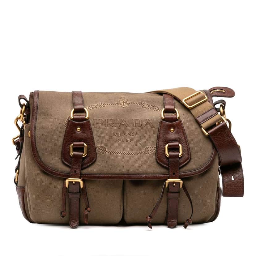 Prada Canvas Canapa Logo Double Buckle Messenger Bag Brown Canvas Good condition - Front View