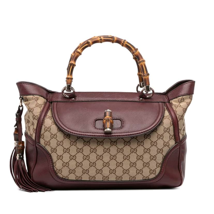 Gucci Medium GG Canvas New Bamboo Tassel Tote Brown Canvas Good condition - Front View