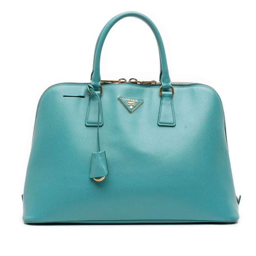 Prada Large Saffiano Lux Promenade Satchel Blue Leather Good condition - Front View