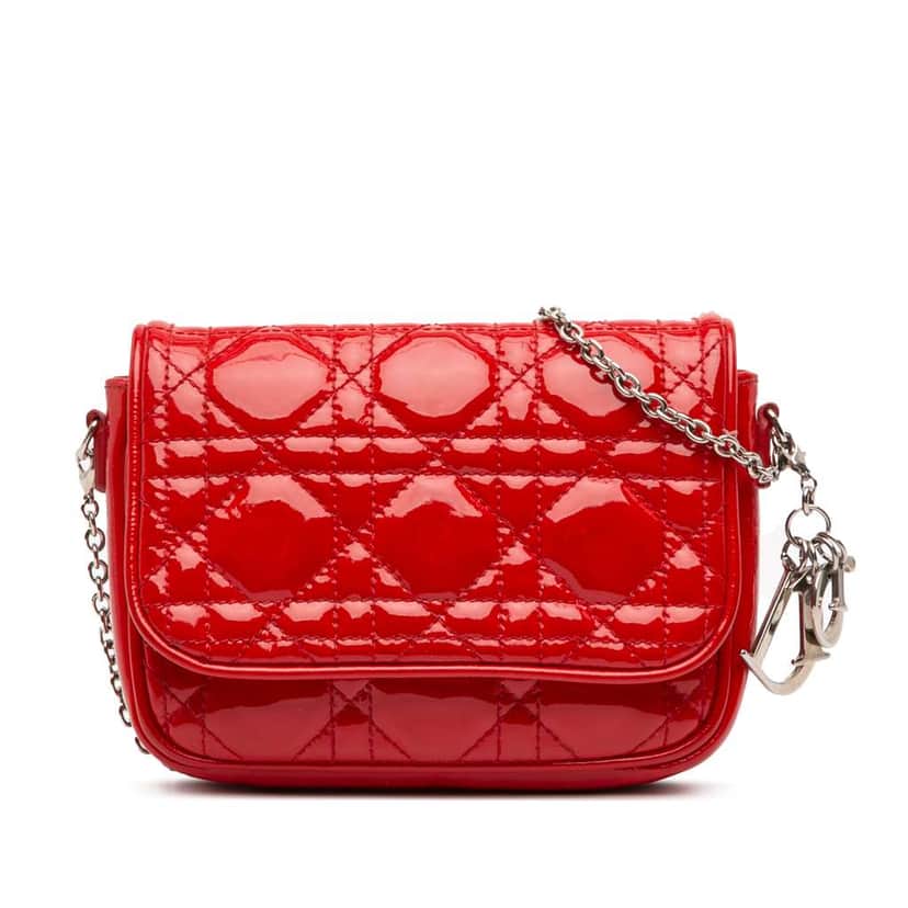 Dior Patent Cannage Chain Flap Red Leather Good condition - Front View