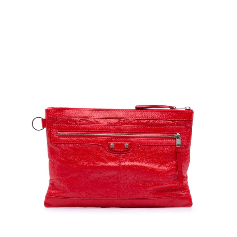 Balenciaga Lambskin Motocross Classic Clip M Clutch Red Leather Good condition - Front View