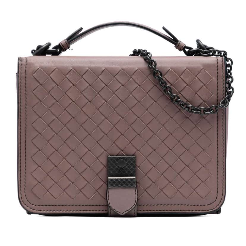 Bottega Veneta Small Nappa Intrecciato Runway Shoulder Bag Purple Leather Good condition - Front View