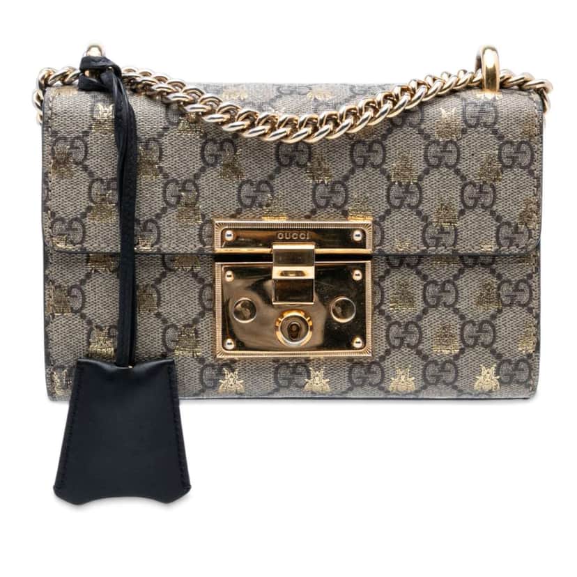 Gucci Small GG Supreme Bee Padlock Crossbody Brown Canvas Good condition - Front View