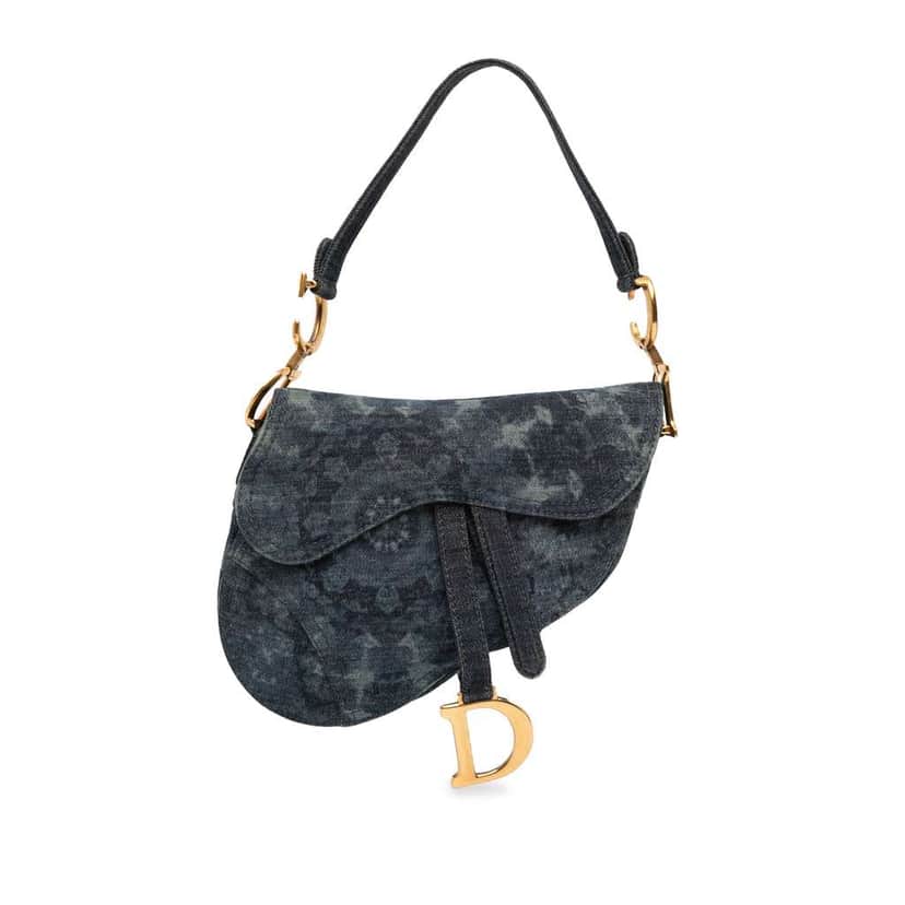 Dior Denim Tie Dye Saddle Bag Blue Denim Good condition - Front View