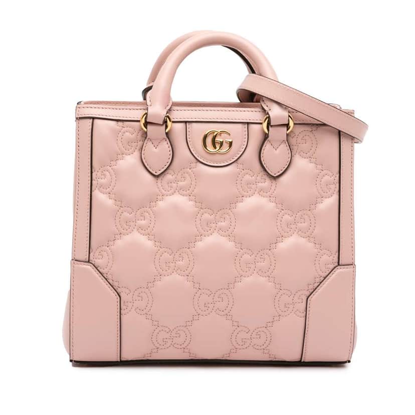 Gucci Mini GG Matelasse Leather Top Handle Bag Pink Leather Very good condition - Front View