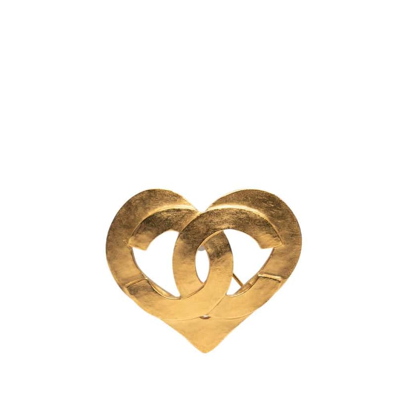Chanel Gold Plated CC Heart Brooch Gold Metal Good condition - Front View
