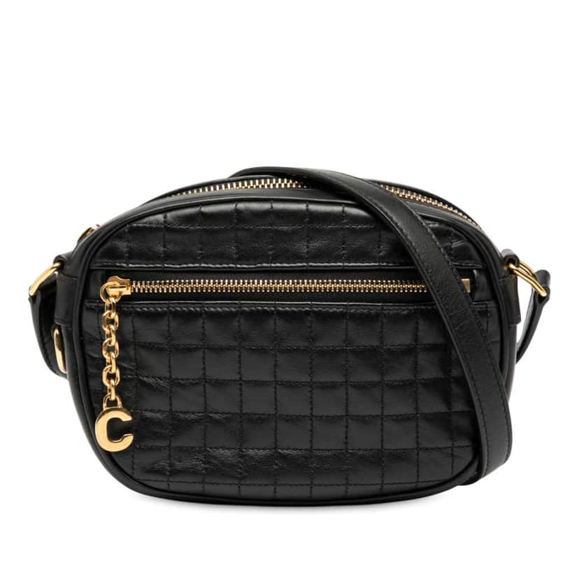 Celine Small Quilted Calfskin C Charm Crossbody Black Leather Good condition - Front View