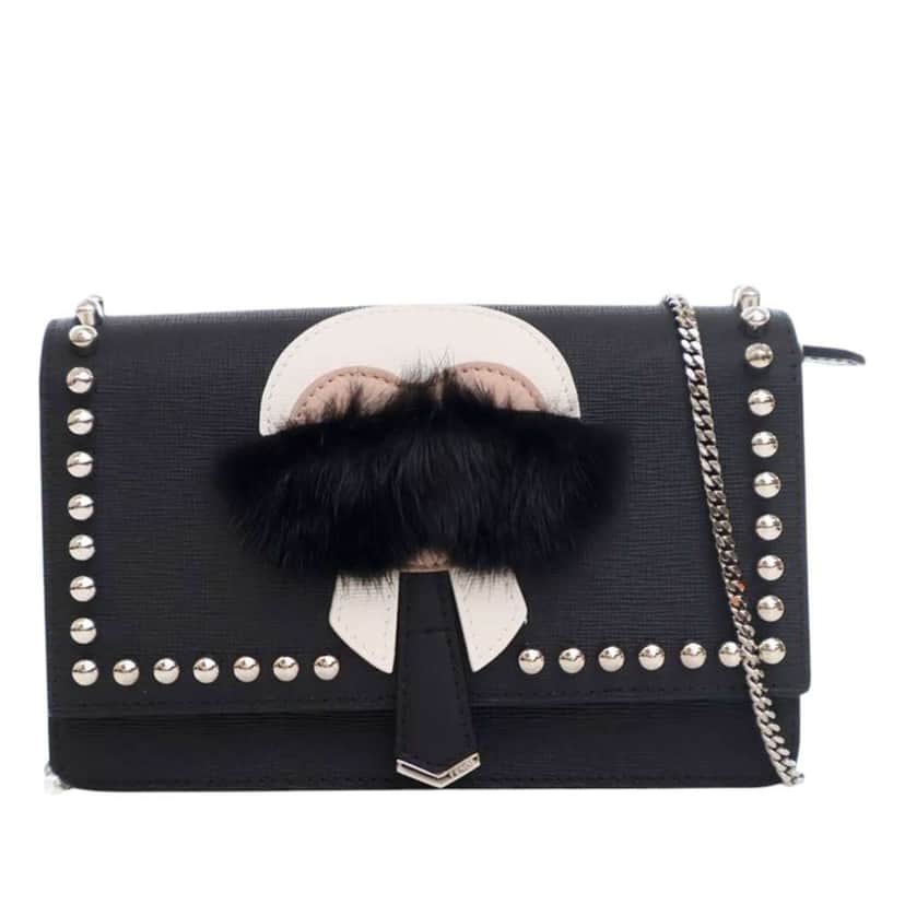 Fendi Studded Leather Karlito Wallet on Chain Black Leather Good condition - Front View