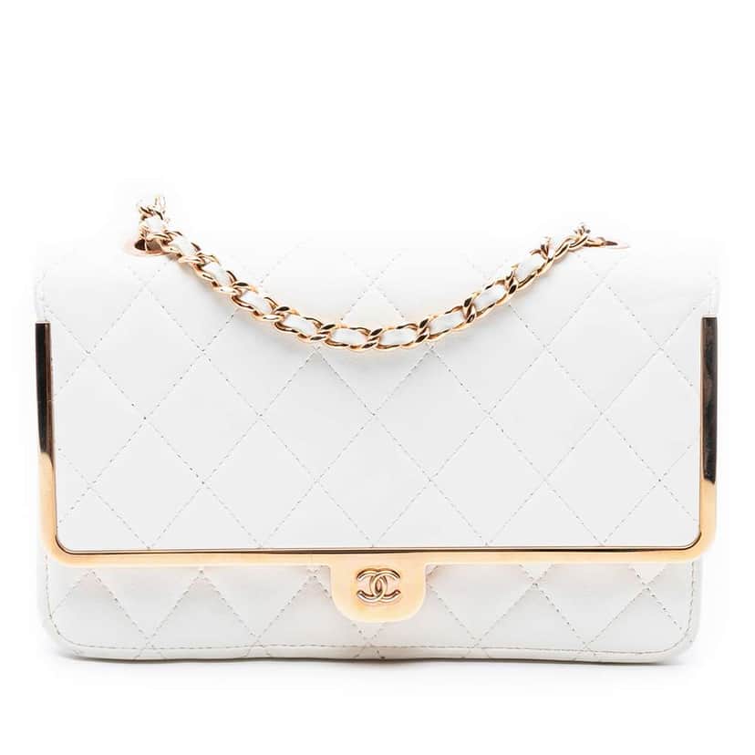 Chanel CC Quilted Lambskin Frame Wallet On Chain White Leather Good condition - Front View