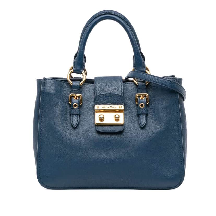 Miu Miu Goatskin Madras Satchel Blue Leather Fair condition - Front View