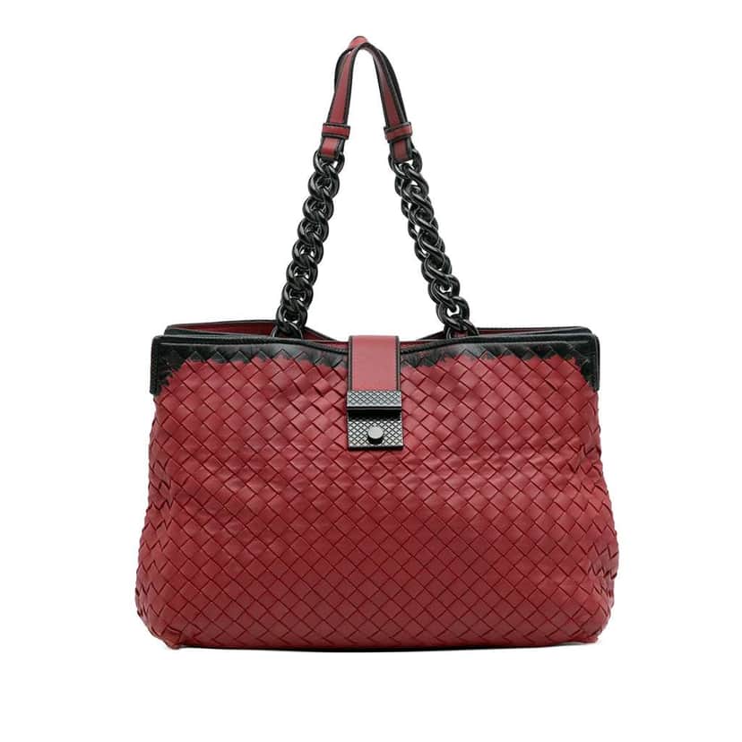 Bottega Veneta Nappa Intrecciato Karung Glass Tote Red Leather Good condition - Front View